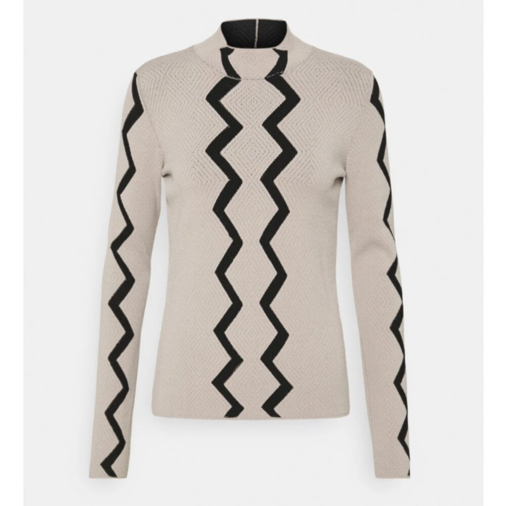 Emporio Armani Women's Knitted Slim Fit Top Sweater Beige Black 48 NWT
